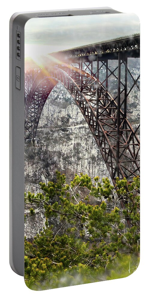 Privacy Portable Battery Charger featuring the photograph Frosty Gorge Bridge by Lisa Lambert-Shank
