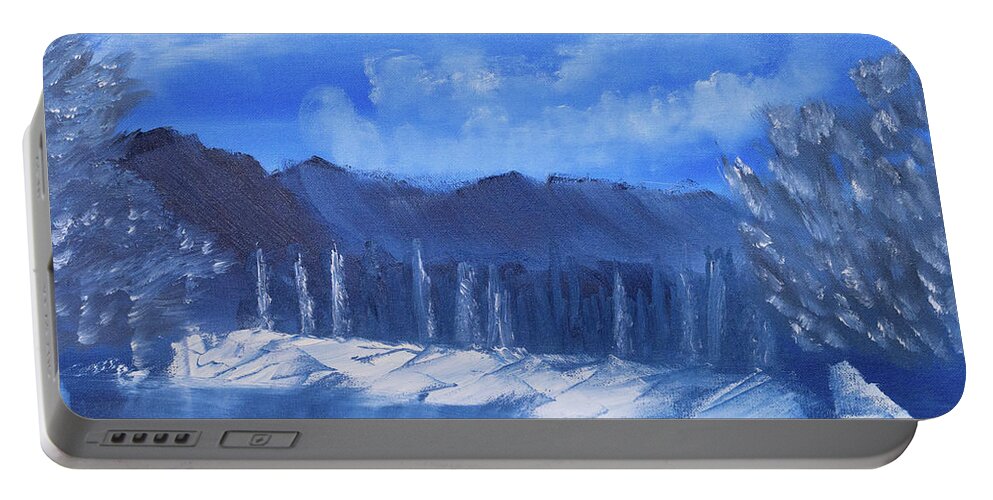 Cool Portable Battery Charger featuring the painting Frosty Mountain River by Meryl Goudey