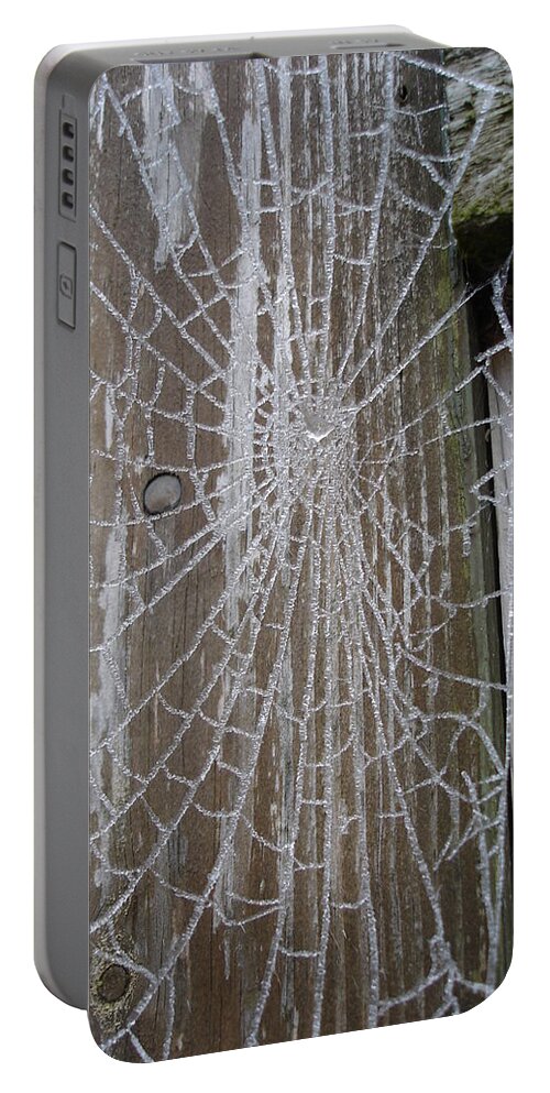Winter Portable Battery Charger featuring the photograph Frosty Web by Susan Baker