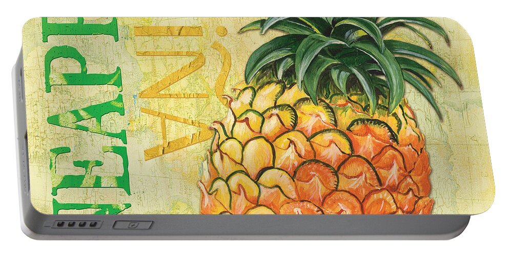Lemon Portable Battery Charger featuring the painting Froyo Pineapple by Debbie DeWitt
