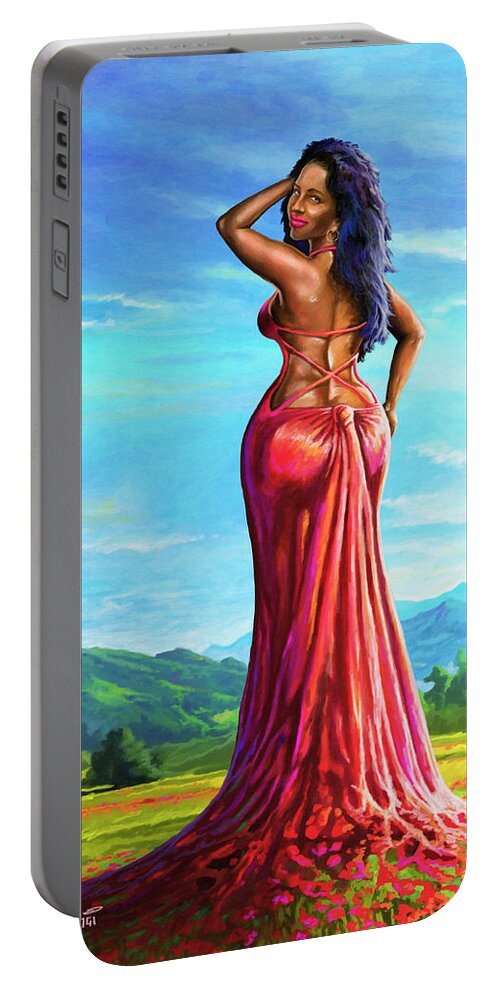 Portrait Portable Battery Charger featuring the painting Summer Blossom by Anthony Mwangi