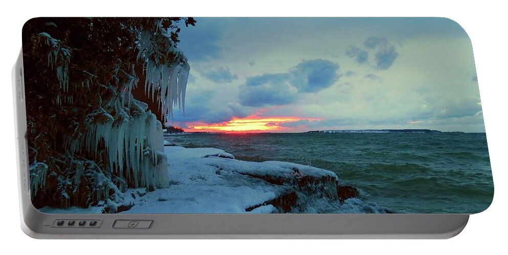 Thousand Islands Portable Battery Charger featuring the photograph Frozen Sunset in Cape Vincent by Dennis McCarthy