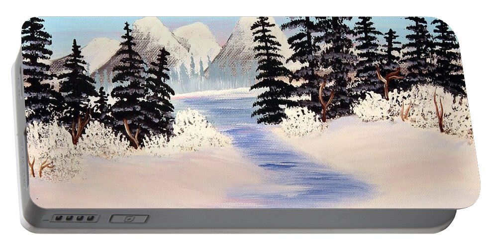 Frozen Tranquility Portable Battery Charger featuring the painting Frozen Tranquility by Barbara A Griffin