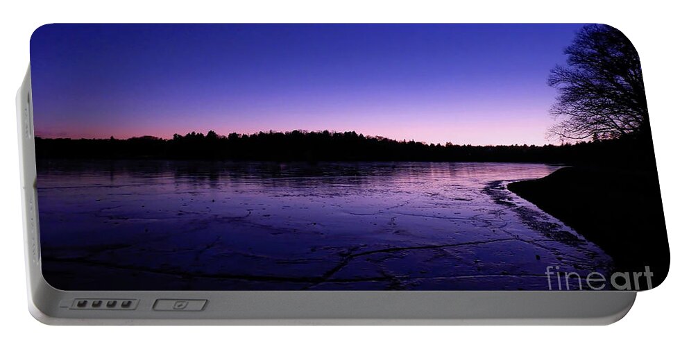 Frozen Landscape Of The Chestnut Hill Reservoir During Winter Twilight. Portable Battery Charger featuring the photograph Frozen Twilight by Beth Myer Photography