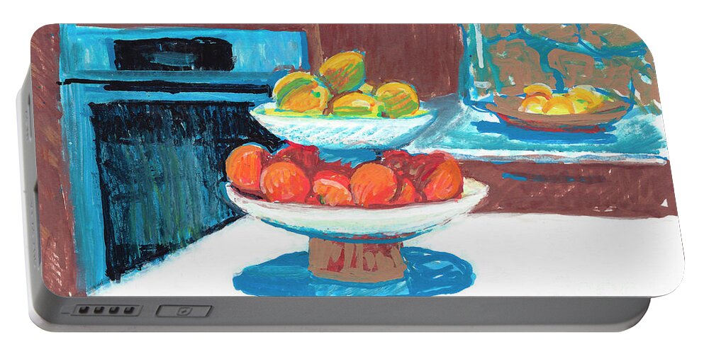 Fruit In The Kitchen Portable Battery Charger featuring the painting Fruit in the Kitchen by Candace Lovely