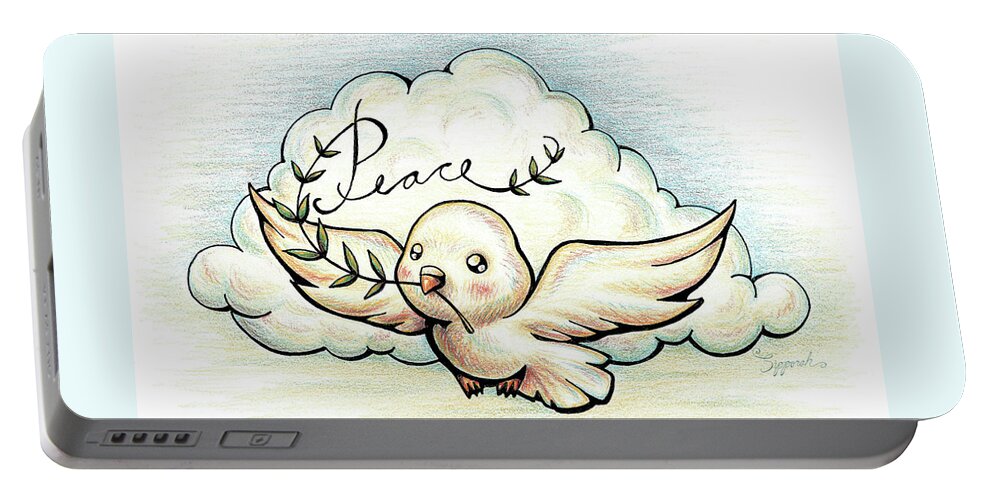 Peace Portable Battery Charger featuring the drawing Inspirational Animal DOVE by Sipporah Art and Illustration