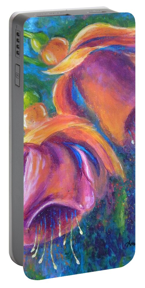 Fuchsia Portable Battery Charger featuring the painting Fuchsia by Amelie Simmons