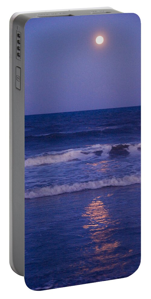 Moon Portable Battery Charger featuring the photograph Full Moon over the Ocean by Susanne Van Hulst