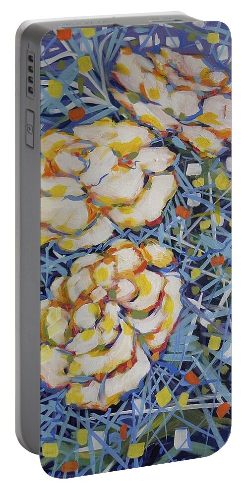 Flowers Portable Battery Charger featuring the painting Fun Flowers by Jeanette Jarmon