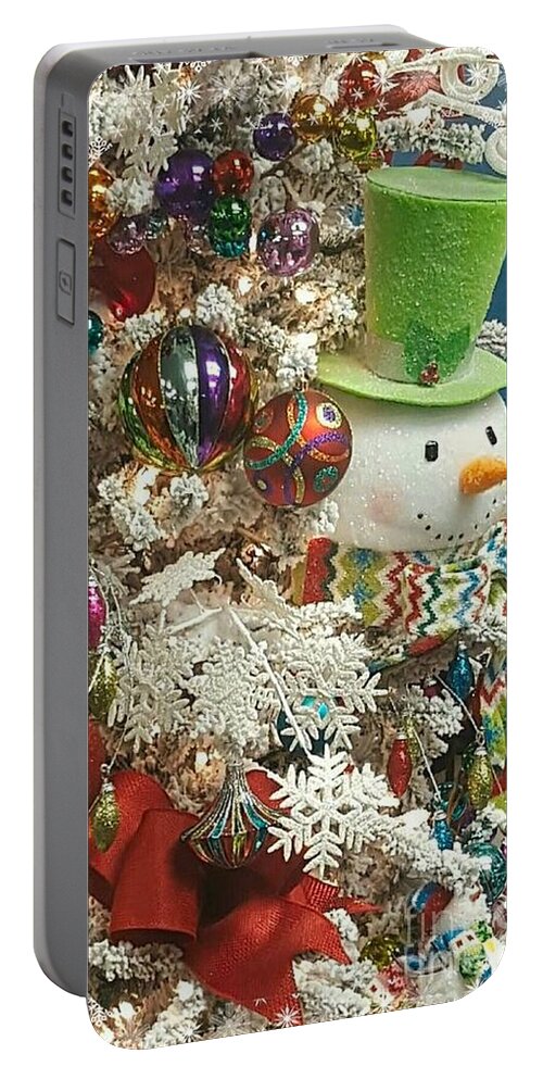 Holiday Portable Battery Charger featuring the pyrography Fun Snowman Holiday Greeting by Rachel Hannah
