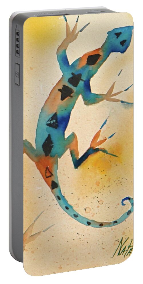 Lizard Portable Battery Charger featuring the painting Funky Lizard by Nataya Crow