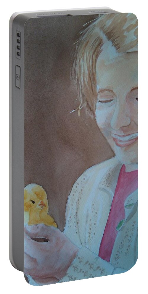 Little Girl Portable Battery Charger featuring the painting Fuzzy Chick by Caryl J Bohn