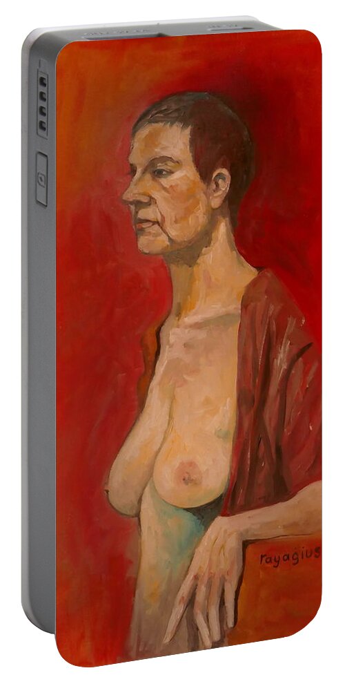 Female Portable Battery Charger featuring the painting Gabrielle standing by Ray Agius