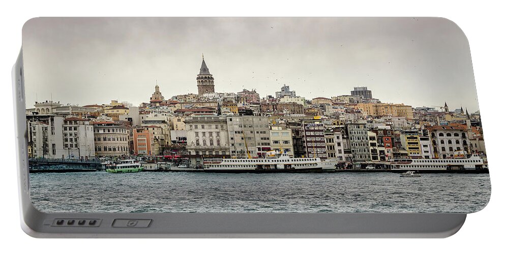 Skyline Portable Battery Charger featuring the photograph Galata Tower, Istanbul by Perry Rodriguez