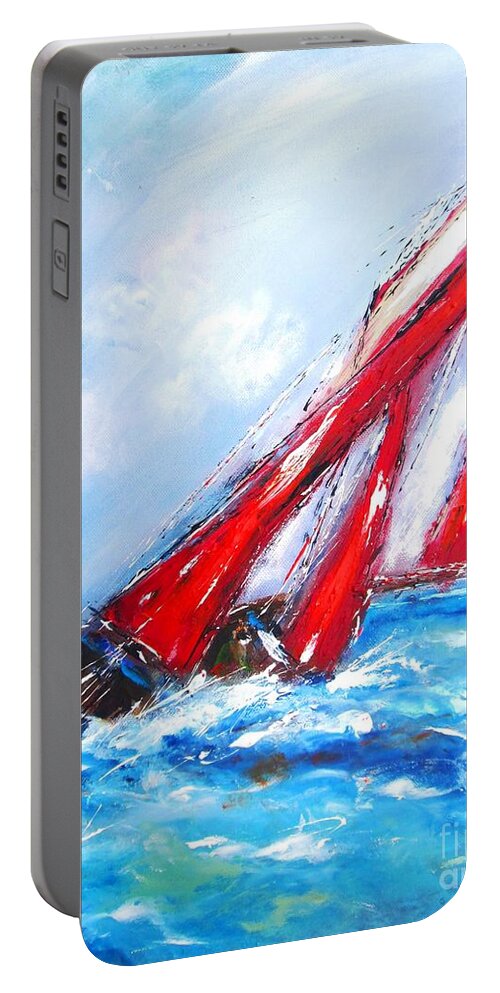 Boats Portable Battery Charger featuring the painting Paintings Of Galway Hookers by Mary Cahalan Lee - aka PIXI