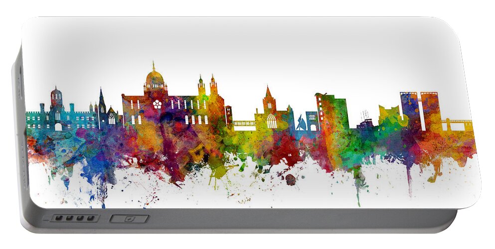 Galway Portable Battery Charger featuring the digital art Galway Ireland Skyline by Michael Tompsett