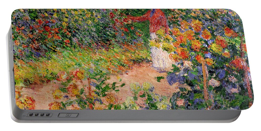 Garden At Giverny Portable Battery Charger featuring the painting Garden at Giverny by Claude Monet