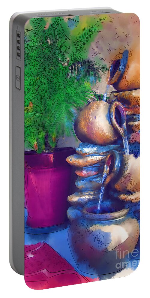Fountain Portable Battery Charger featuring the digital art Garden Fountain by Kirt Tisdale