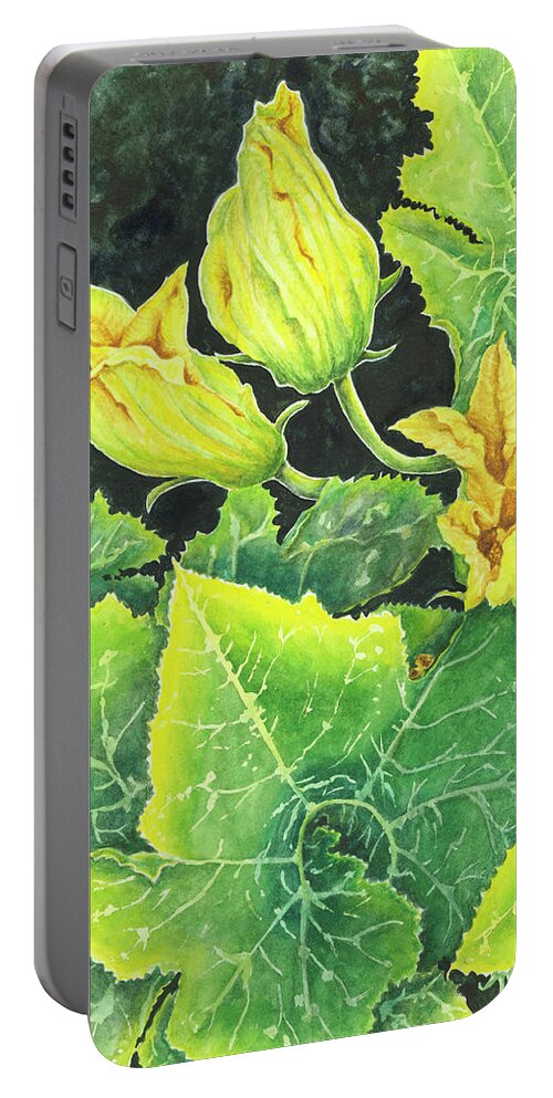 Zucchini Portable Battery Charger featuring the painting Garden Glow by Lori Taylor