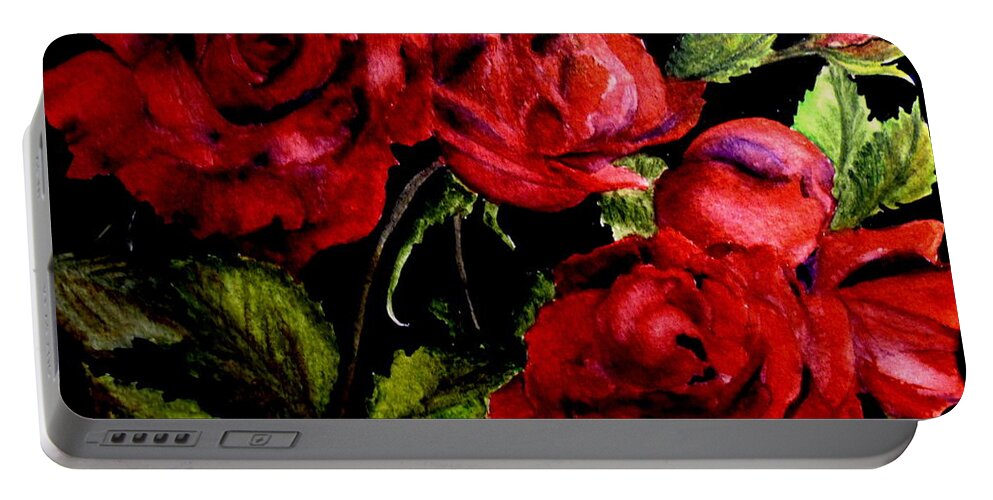 Roses Portable Battery Charger featuring the painting Garden Roses by Carol Grimes