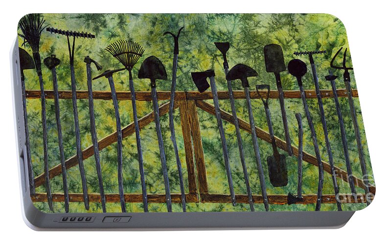Tools Portable Battery Charger featuring the painting Garden Tools by Hailey E Herrera