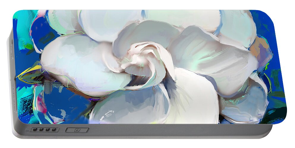 Gardenia Portable Battery Charger featuring the painting Gardenia Teal 1 by Jackie Medow-Jacobson