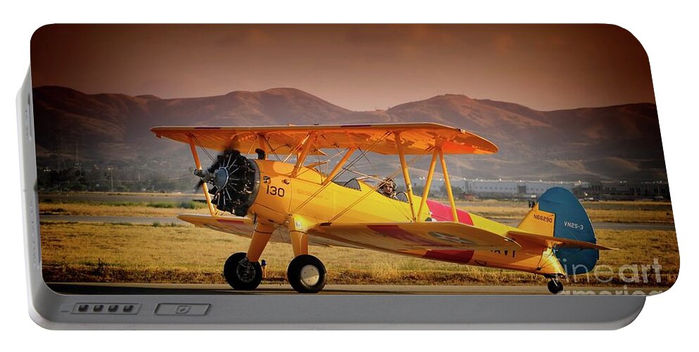 Transportation Portable Battery Charger featuring the photograph Gary Peters Boeing Stearman Kaydet 2016 Planes of Fame Version 2 by Gus McCrea
