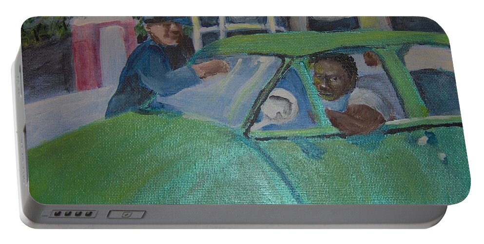 Gas Station Portable Battery Charger featuring the painting Gas Station by Saundra Johnson