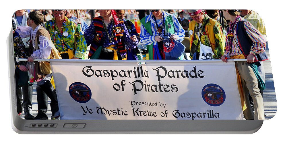 Gasparilla Parade Of Pirates Portable Battery Charger featuring the photograph Gaspar parade banner by David Lee Thompson