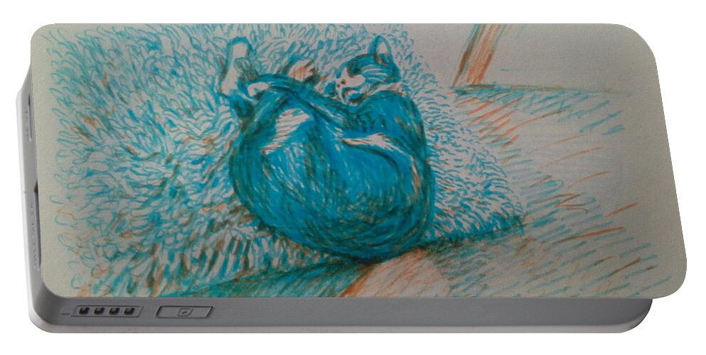 Cat Portable Battery Charger featuring the drawing Gatchee has her own dream by Sukalya Chearanantana