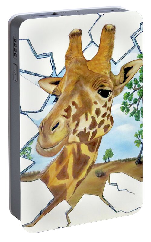 Hole Portable Battery Charger featuring the painting Gazing Giraffe by Teresa Wing