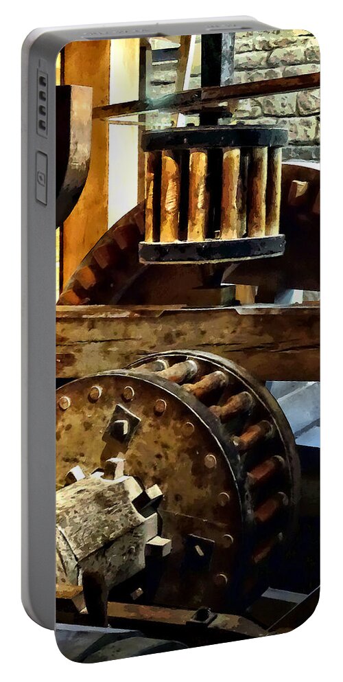 Grist Mill Portable Battery Charger featuring the photograph Gears in a Grist Mill by Susan Savad