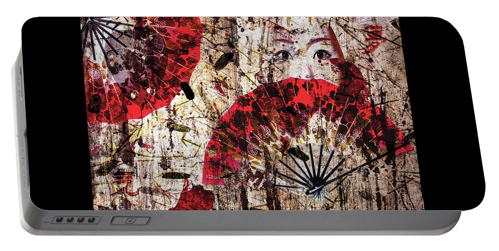 Japanese Wall Art Portable Battery Charger featuring the digital art Geisha Grunge by Paula Ayers