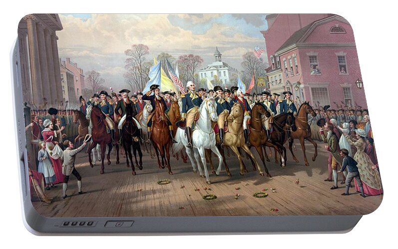 George Washington Portable Battery Charger featuring the painting General Washington Enters New York by War Is Hell Store