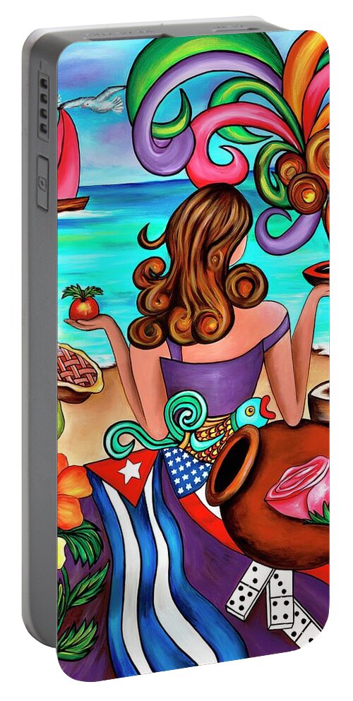 Cuba Portable Battery Charger featuring the painting Generation Spanglish by Annie Maxwell