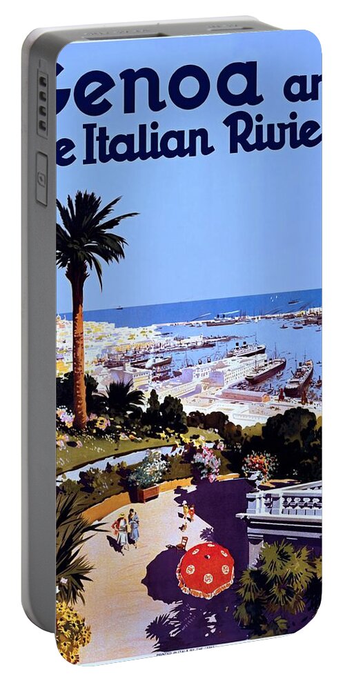 Travel Poster Portable Battery Charger featuring the painting Genoa and the Italian Riviera, travel poster, 1931 by Vincent Monozlay