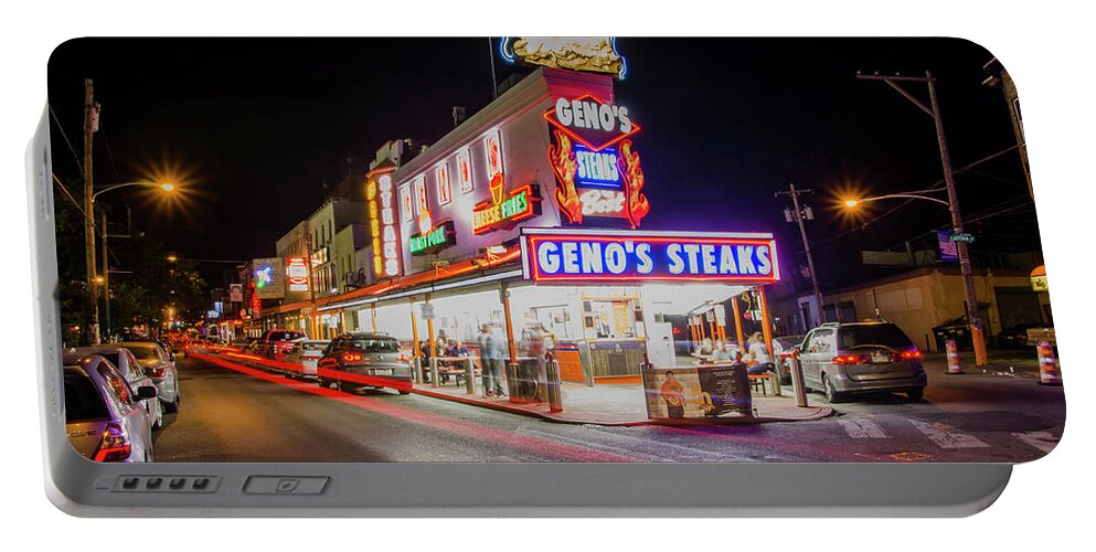Genos Portable Battery Charger featuring the photograph Genos Steaks - South Philly by Bill Cannon