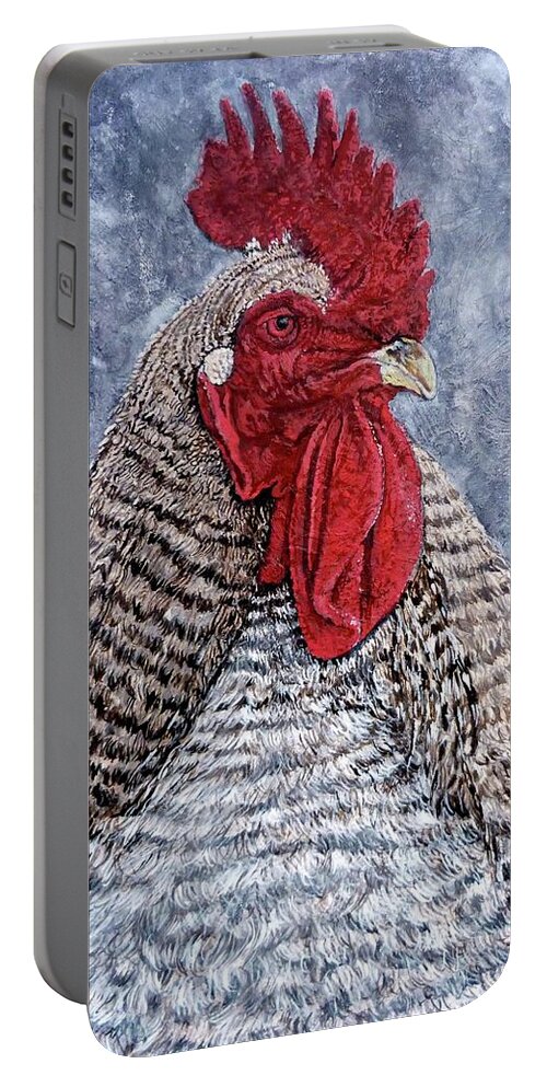 Fire Rooster Portable Battery Charger featuring the painting Geoff by Tom Roderick