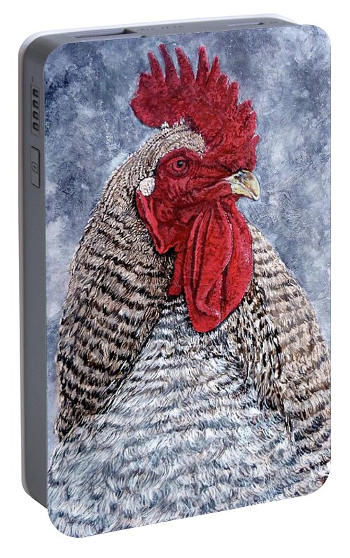 Fire Rooster Portable Battery Charger featuring the painting Geoff by Tom Roderick