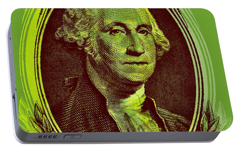 George Washington Portable Battery Charger featuring the digital art George Washington - $1 bill by Jean luc Comperat