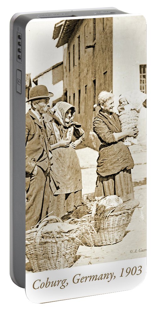 German Portable Battery Charger featuring the photograph German Family Street Scene, 1901 by A Macarthur Gurmankin