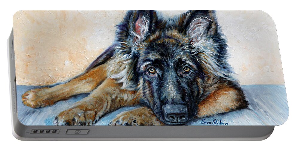 Animals Portable Battery Charger featuring the painting German Shepherd by Portraits By NC