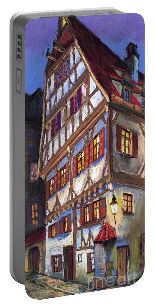 Pastel Portable Battery Charger featuring the painting Germany Ulm Old Street by Yuriy Shevchuk