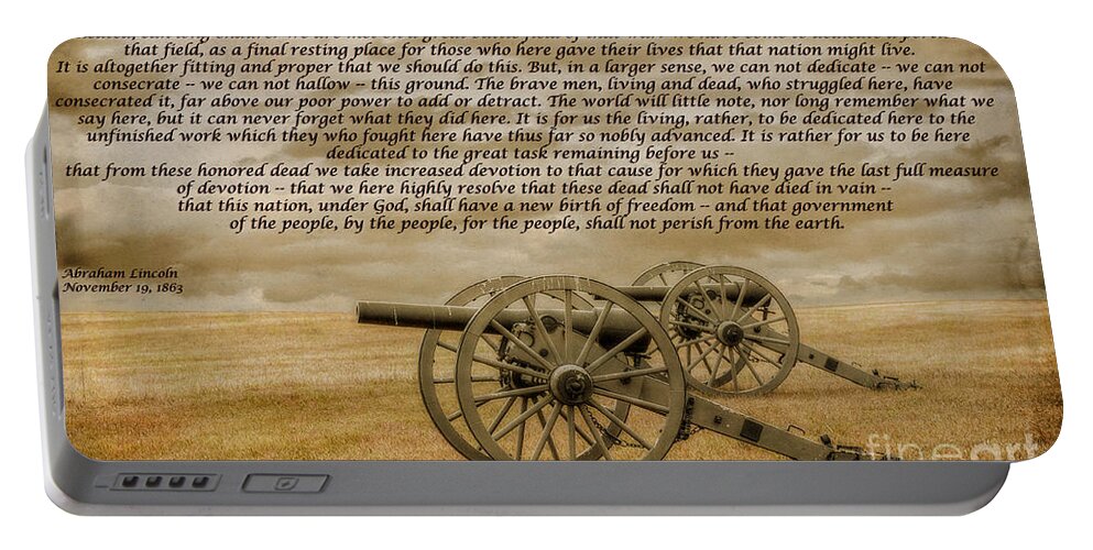 Gettysburg Address Cannon Portable Battery Charger featuring the digital art Gettysburg Address Cannon by Randy Steele