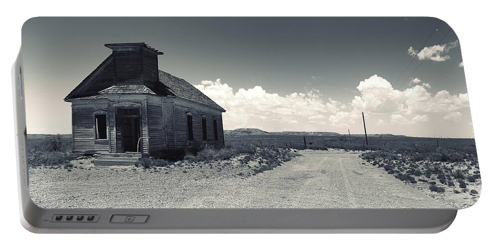 Black And White Portable Battery Charger featuring the photograph Ghost Church by Brad Hodges