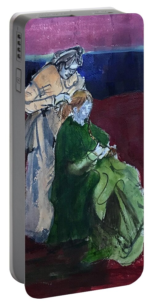 Figurative Portable Battery Charger featuring the painting Ghost of my Mother by Carole Johnson
