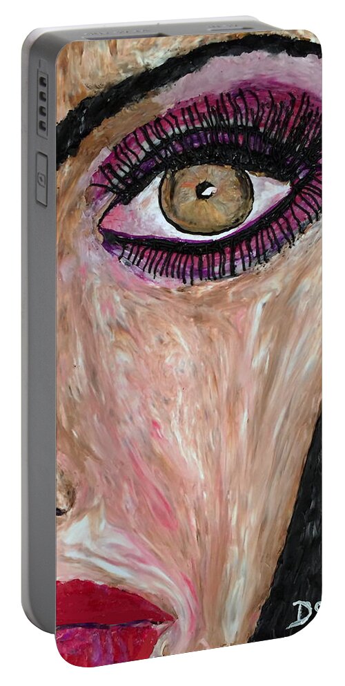 Face Portable Battery Charger featuring the mixed media Gia by Deborah Stanley