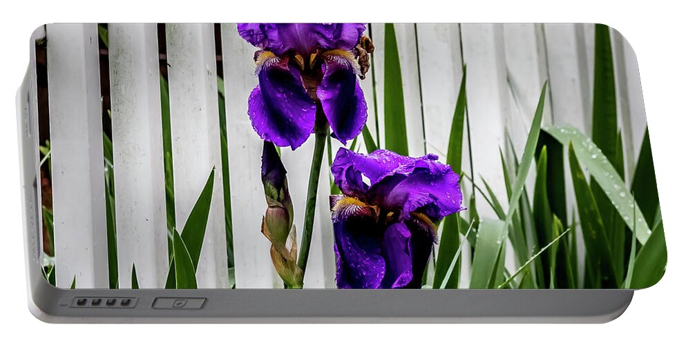Iris Portable Battery Charger featuring the digital art Giant Purple Iris by Ed Stines