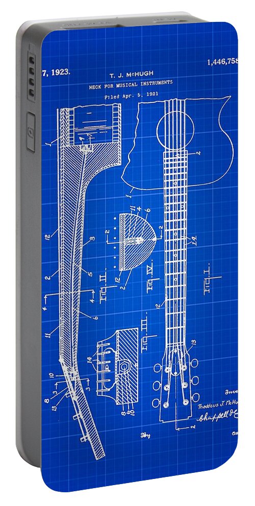 Gibson Portable Battery Charger featuring the photograph Gibson Guitar Patent 1923 Blue Print by Bill Cannon