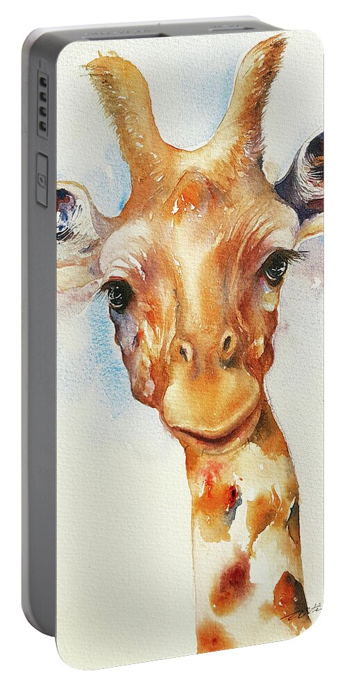 Giraffe Portable Battery Charger featuring the painting Giffy the Giraffe by Arti Chauhan